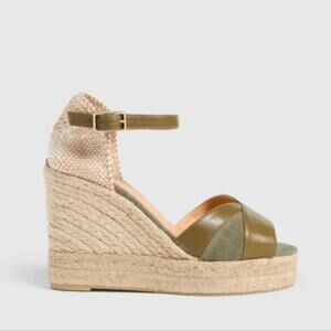 NIB Castaner Barni 8ED/113 Olive Wedge Espadrilles, Size 7.5/38